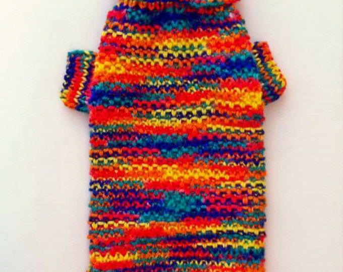 Rainbow Colour Cute Dress For Dog. Handmade Knit Clothes For Pets. Dog Dress.Sweater For Pet. Pet Clothing. Size M