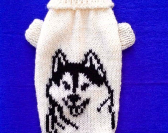 Winter Warm Sweater With Husky Pattern For Small Dog. Handmade Knit Clothes For Pets. Dress For Pet. Sweater For Pet. Dog Clothing. Size M