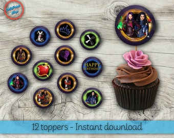 Descendants cupcake toppers! Descendants toppers, Descendants cupcake, Descendants party supplies. Each topper is 2"!