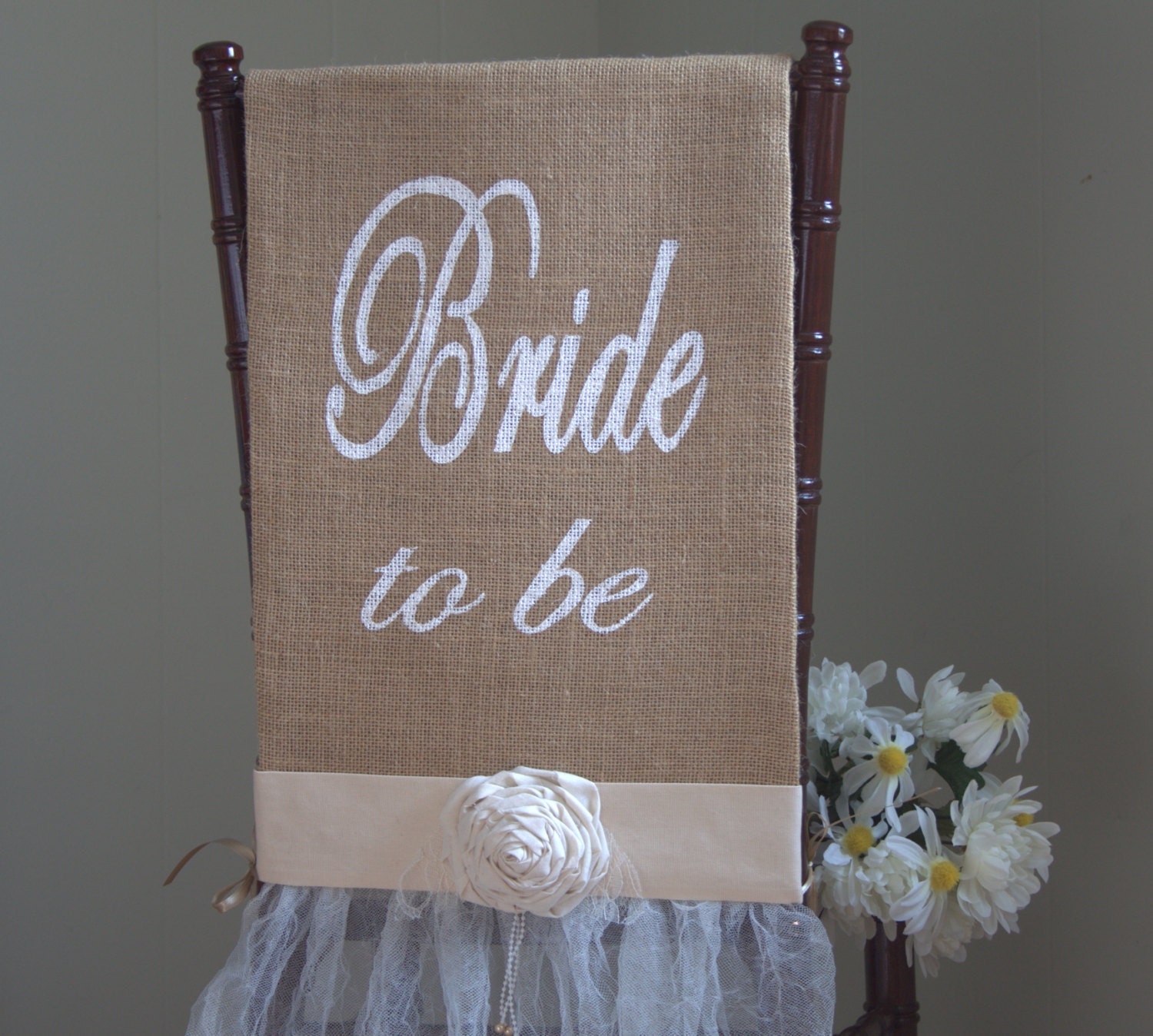 Bridal Shower Chair Cover Bride Chair by BarnHillWeddingDecor