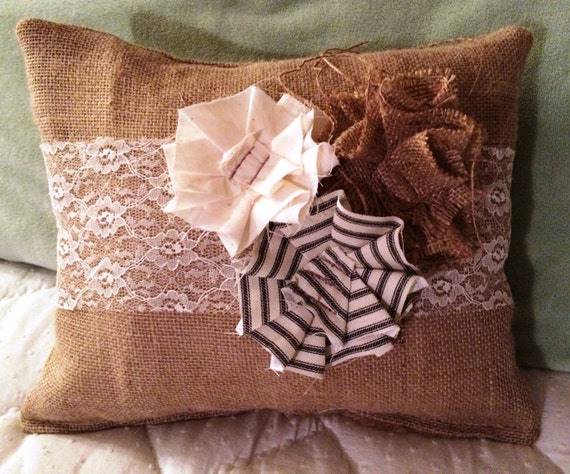 Shabby Chic Burlap Pillow by NewfangledUpholstery on Etsy