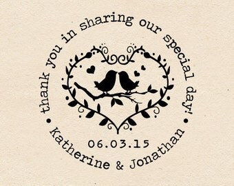 Self Inking or Mounted handle Custom Wedding Stamp Love Bird , thank you in sharing our special day -W20