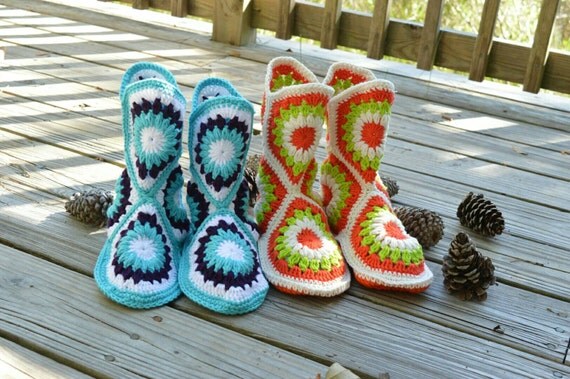 Granny square slippers house slippers. Crochet house