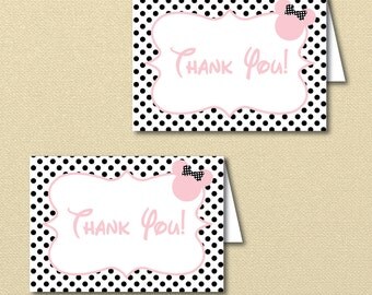 Pink and Black Minnie Mouse Thank you Card, Minnie Party, Minnie Baby Shower Thank You, Digital, Printable, Black and Pink Minnie Mouse