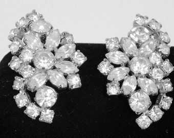 Clip on Earrings, early Hinged Rhinestones with silvertone backs circa 1950's