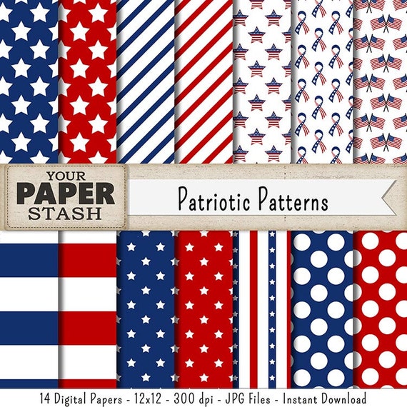 Patriotic Digital Paper Patriotic Scrapbook Paper Red White