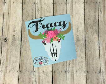 Floral Cow Skull Decal | Cow Skull Yeti Decal | Cow Skull Car Decal | Personalized Yeti Decal | Personalized Car Decal | Laptop Decal