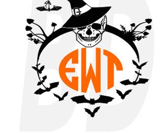 Skull Halloween Monogram SVG, eps, dxf, cricut air, silhouette, cameo, scan and cut, cutting files, vinyl cut file, instant download