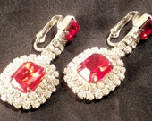 New Old Stock Vintage Clear/Red Rhinestone Dangly Clip Earrings RS1085 NOS Swarovski New Old Stock Vintage Clear/Red Rhinestone Dangly Clip Earrings RS1085 NOS Swarovski