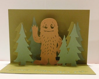 Long time no see Sasquatch greeting card, 3D, pop up card,