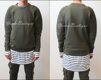 Winter Skinny Essentials Men's Snake Quilted Shoulder Front Zippers yEEZUS Sweatshirt / Skinny Fit Sweater