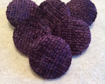 Large Purple Buttons, Chenille Buttons, Fabric Covered Buttons, 25mm, Loop Back Buttons, Coat Buttons, Upholstery, Crafts, Sewing Supplies