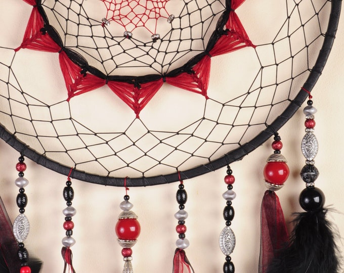 Dreamcatcher black red Сrescent Dream Catcher Large Dreamcatcher Dream сatcher dreamcatchers boho black dreamcatchers wall decor handmade