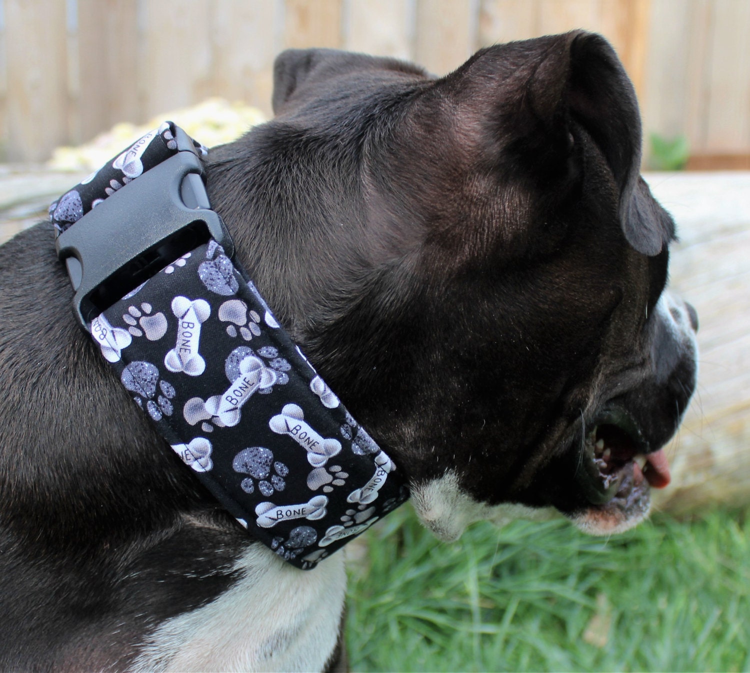 Dog bone collar paw print dog collar wide dog collar thick