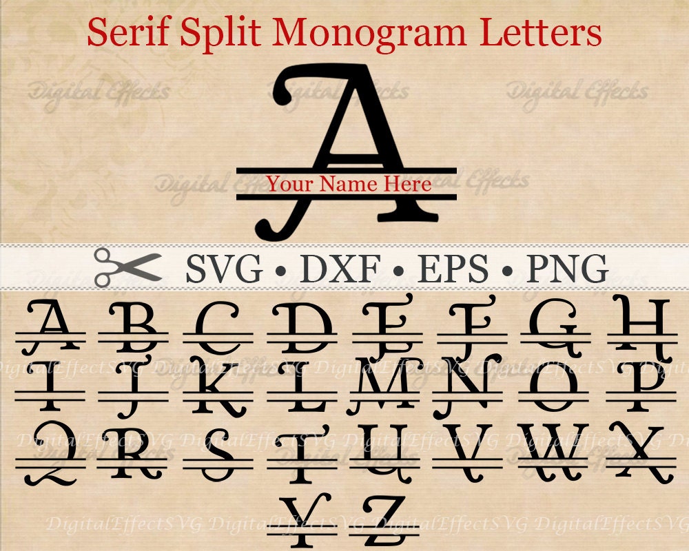 Download SERIF SPLIT MONOGRAM Svg Dxf Eps Png Files Serif Swash