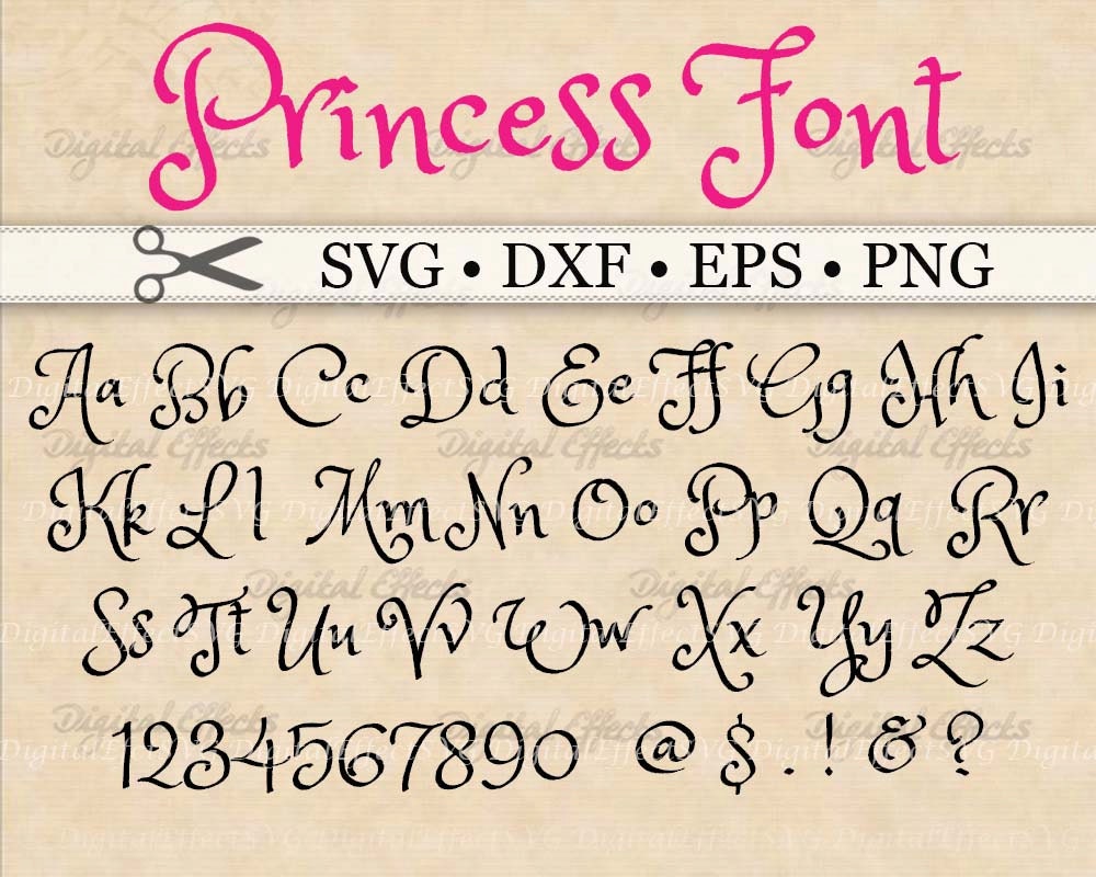 PRINCESS Font Monogram Svg, Dxf, Eps, Png; Brush Font, Digital Monogram ...