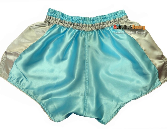 Muay Thailand Boxing Shorts Low-Waist Fit Retro Style - LIGHT BLUE