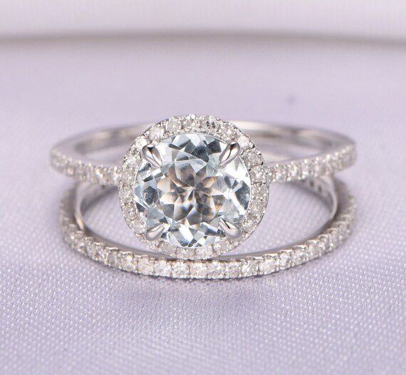 aquamarine engagement ring set