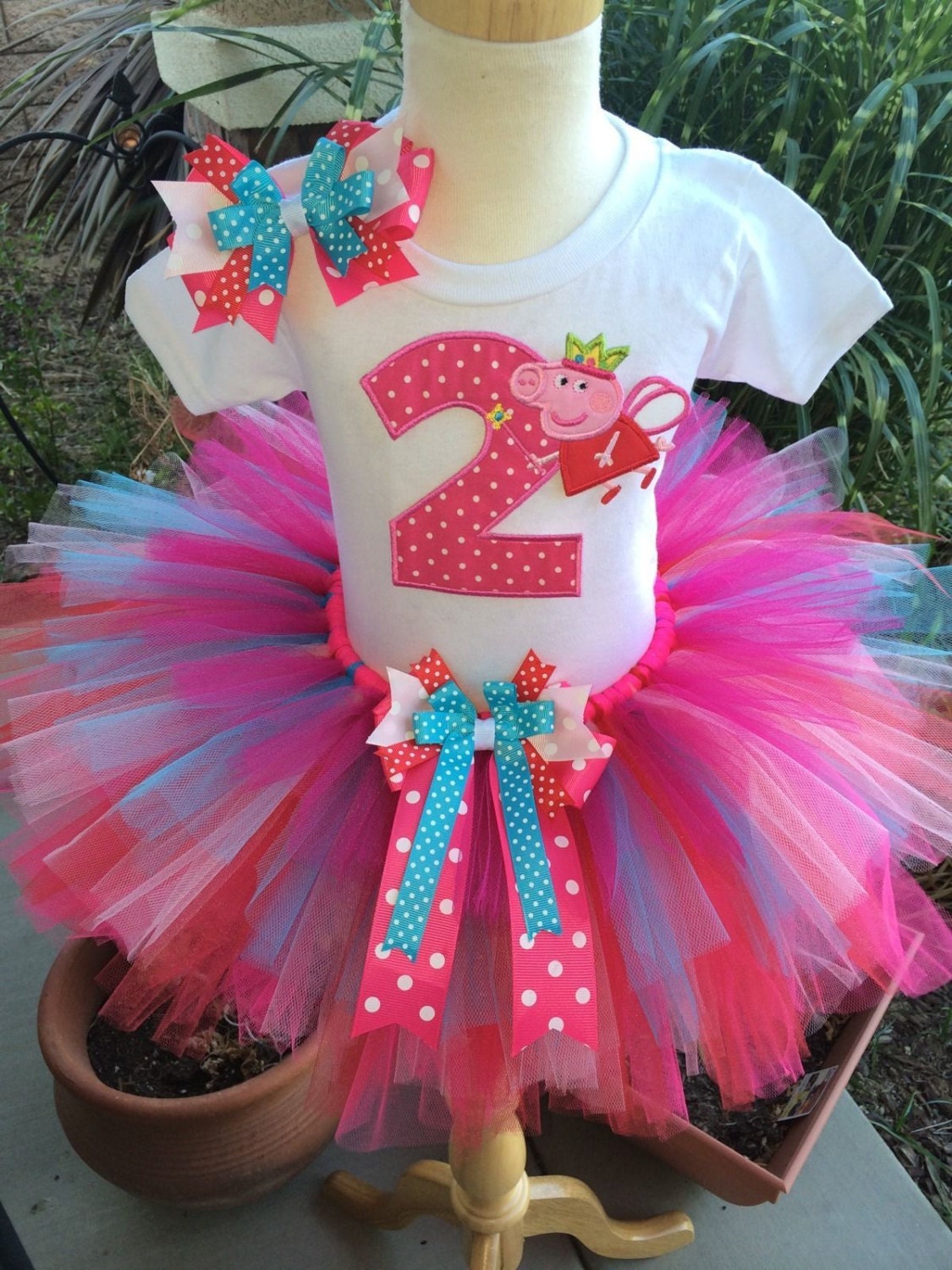 Peppa Pig Birthday Tutu Outfit Dress Set Handmade 1st 2nd 3rd