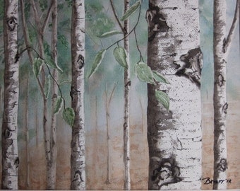Summer Birch Watercolor, White Birch Painting,