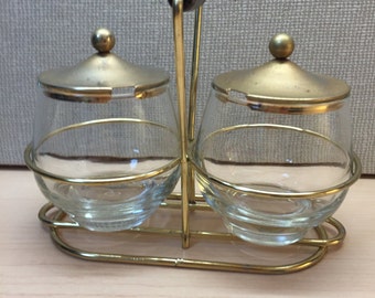 Vintage Libbey condiment set with Caddy
