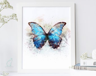 Butterfly print, Blue butterfly, Printable poster, Watercolor Butterfly Butterfly art, Butterfly poster, Butterfly Wall decor,