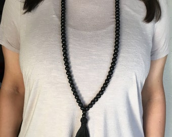 double wrap beaded necklace with tassel
