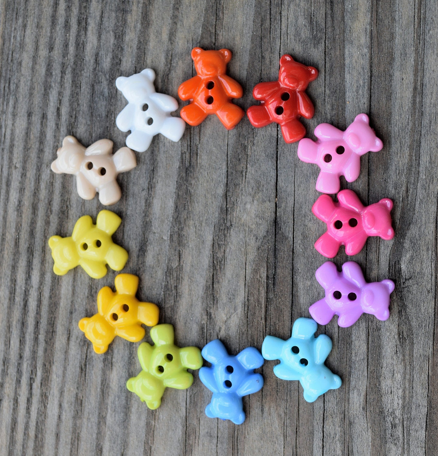 20Teddy Bear Buttons Rainbow Colors Two hole sew through
