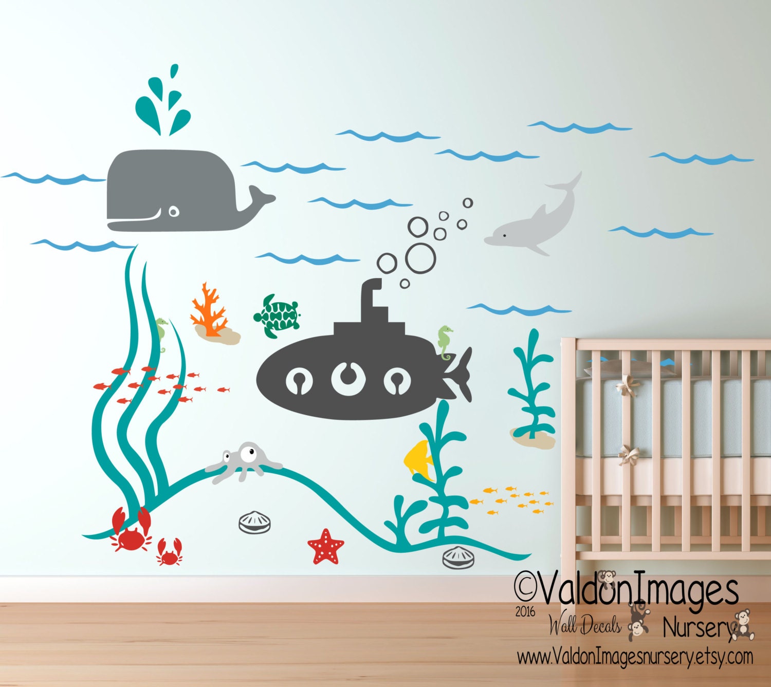 Submarine ocean nursery wall decal kids wall decal nursery