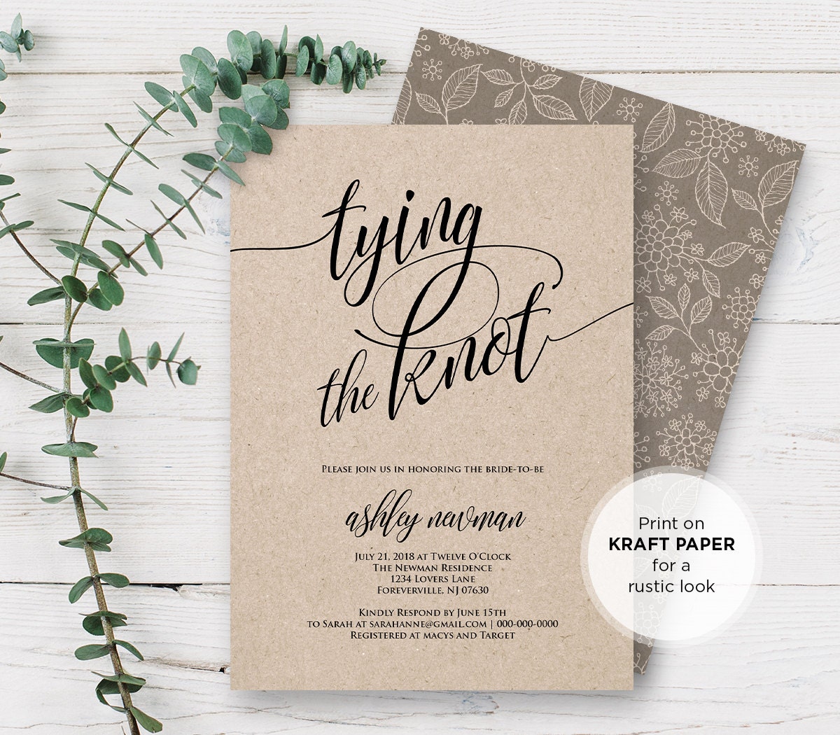 Rustic Bridal Shower Invitation Printable Tying The Knot Wedding Shower Invite Template