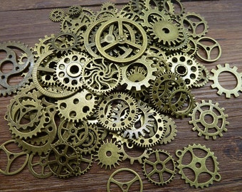 BULK 100 Mixed Bronze Steampunk Gear Charms Clockwork Cog Wheel Gearwheel Mechanical Watch Gear Clock Parts Decoration