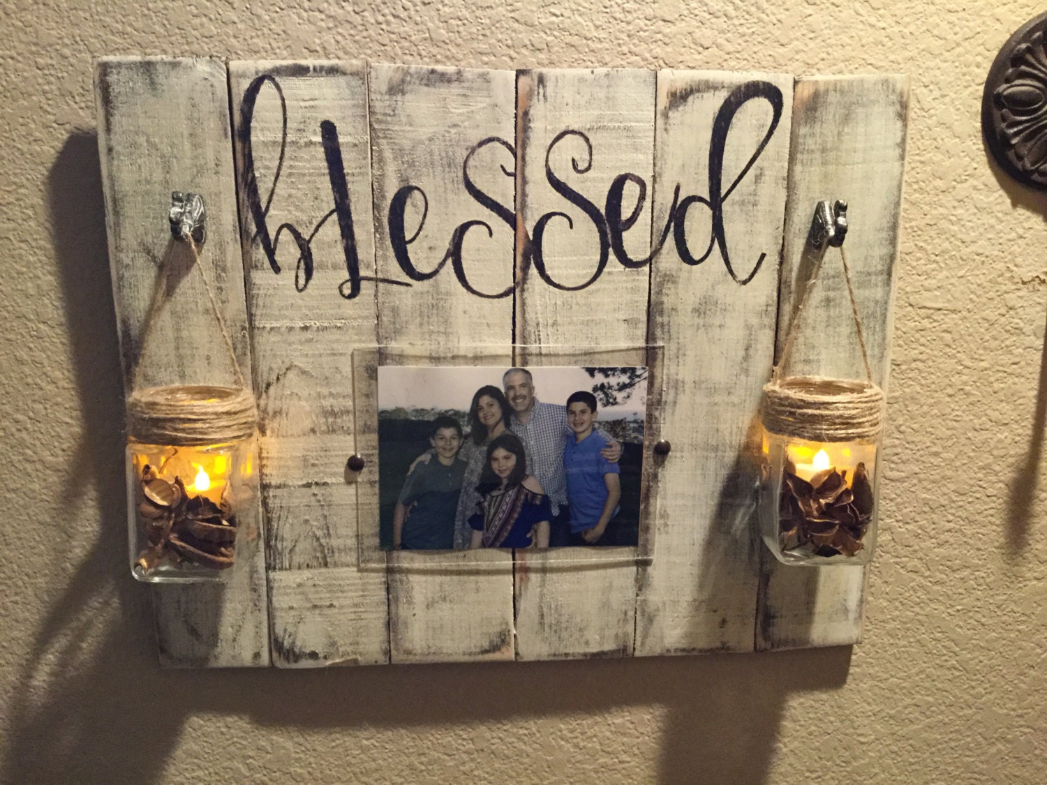 Blessed frame and candle holder wood pallet sign pallet