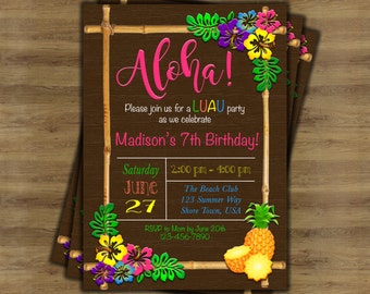 Luau Invitation; Luau Birthday Invitation; Hawaiian Invitation; Hawaiian Party Invitations; Tropical Invitation; Tiki Party Invitation