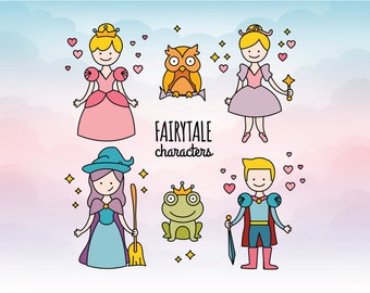 Fairytale characters Princess Fairy Prince Frog Owl Magic SVG DXF EPS Png Ai files included Great for silhouette cameo vinyl crafts