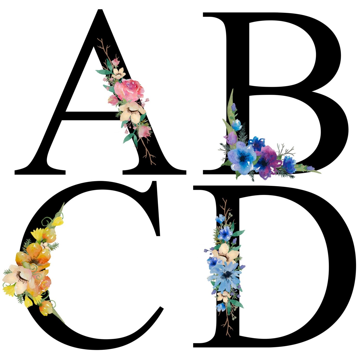 Floral Clip Art Alphabet by TheWillowWoodStudio on Etsy