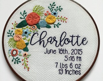 Embroidery Hoop Art Custom Embroidery Nursery Decor Baby Embroidery Home Decor Hoop Art Nursery Art Baby Shower Gift Hoffelt and Hooper Co