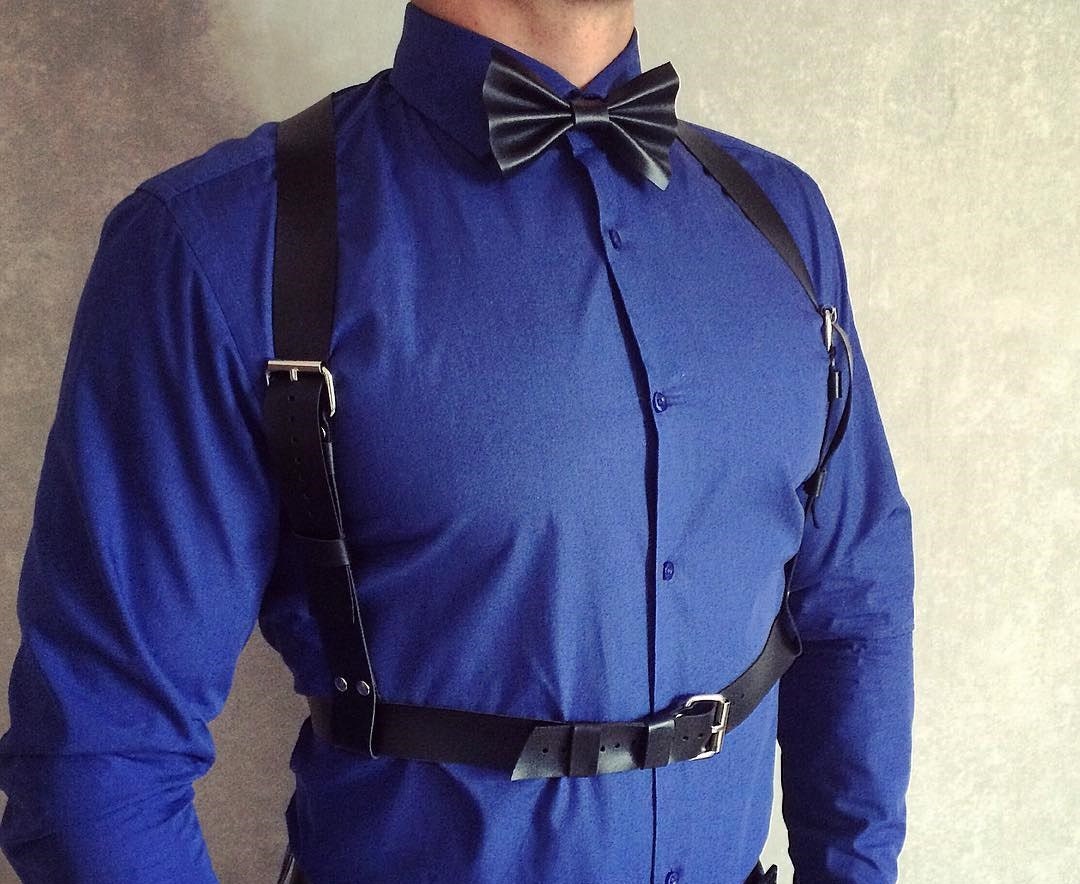 Mens harness and bow tie set with 10 discout Leather