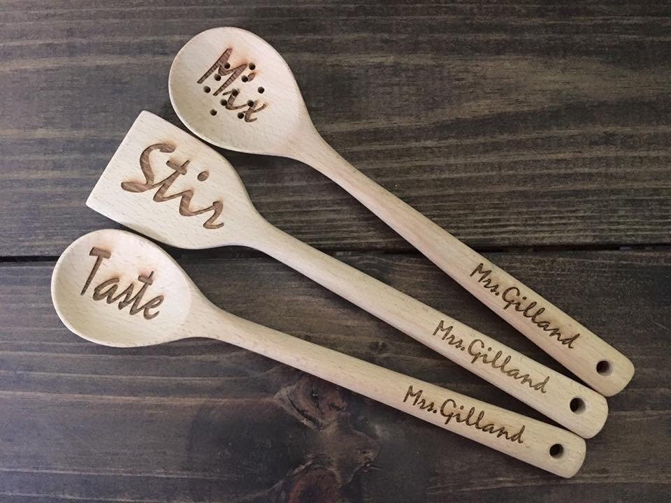 Personalized utensils set of 3 kitchen utensils engraved with