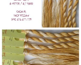 Hand painted cotton floss 'HOLY YELLOW' hand dyed thread for embroidery, cross stitch, punto cruz, point de croix, blackwork