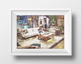 Art Print Monica's Apartment,FRIENDS tv show,printable ,friends theme,monica,chandler,ross,phoebe,rachel,joey,friends couch,friends poster