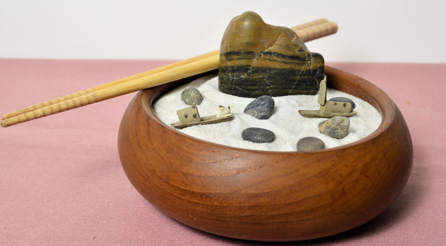 Vintage wooden bowl Zen Garden Miniature Zen Garden