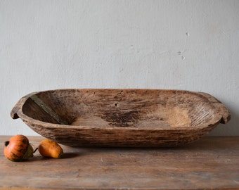 Antique wooden dough bowl / Primitive dough bowl / Rustic wooden dough bowl / Antique cookware / Hand carved bowl / Farmhouse chic decor
