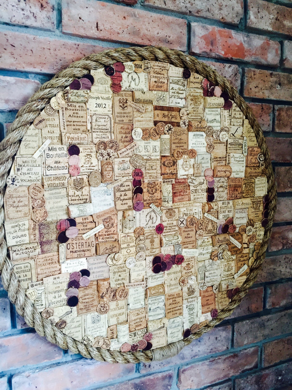 Wall Decor / over Fireplace Wine Cork Art / Wine Corks Collage