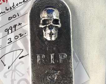 3 oz .999 Fine Silver Tombstone Vollmer Poured Silver