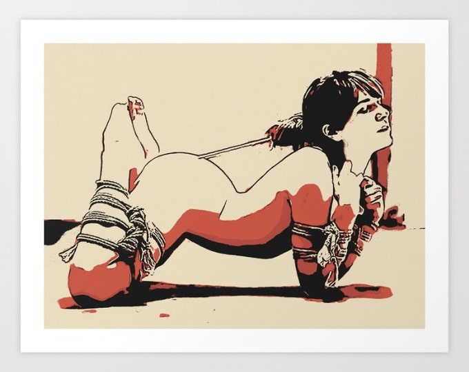 Erotic Art Giclée Print - Kinbaku Shibari, sensual bdsm, fetish art print, tied girl nude, naked body, sensual bdsm artwork, high res 300dpi