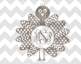 Turkey SVG, Thanksgiving SVG, Turkey Cut File, Instant Download, Turkey Monogram SVG, dxf
