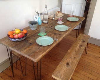 Industrial Handcrafted Reclaimed Wood Kitchen/Dining Table Vintage Hairpin Legs (full plank used)