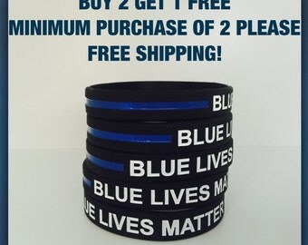 FREE SHIPPING! Thin Blue Line Bracelet Wristband Blue lives Matter Silicone (1) Police Support (Two sizes - Adult and Child size)
