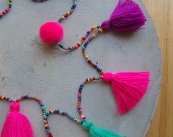 Colorful Beaded Tassel Necklace