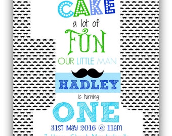 Little Man 1st Birthday Invitation Boy
